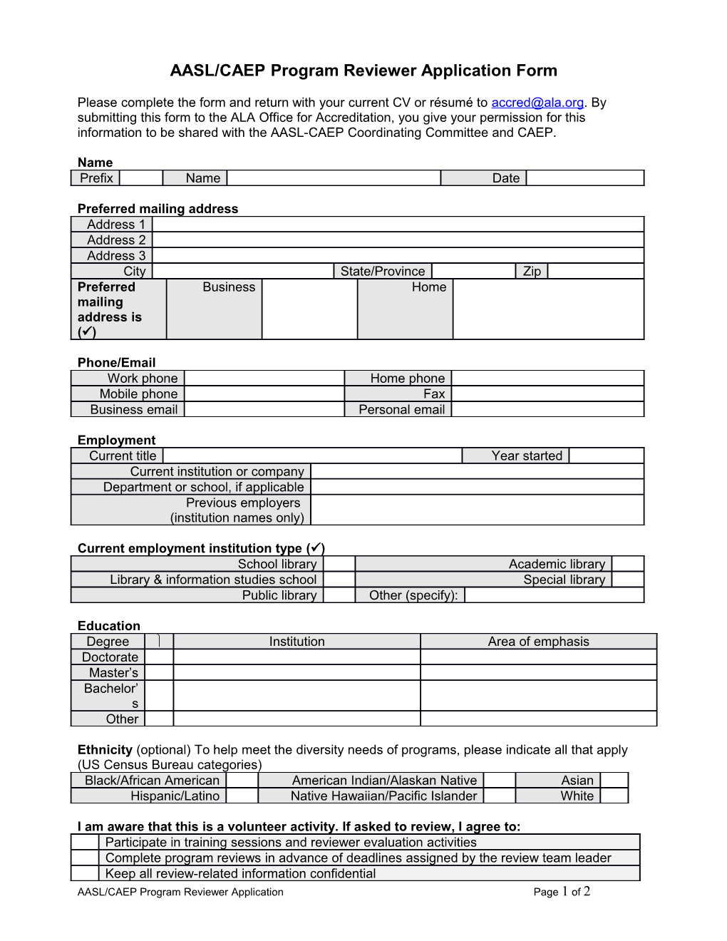 External Review Panelist Information Form