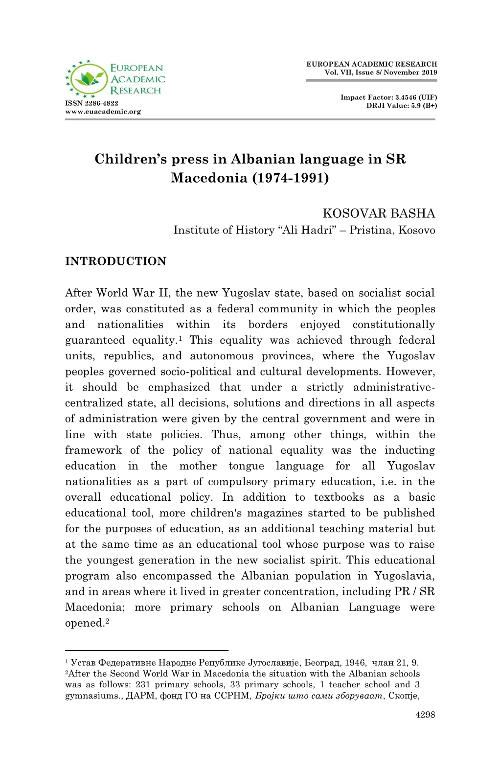 Children's Press in Albanian Language in SR Macedonia (1974-1991)