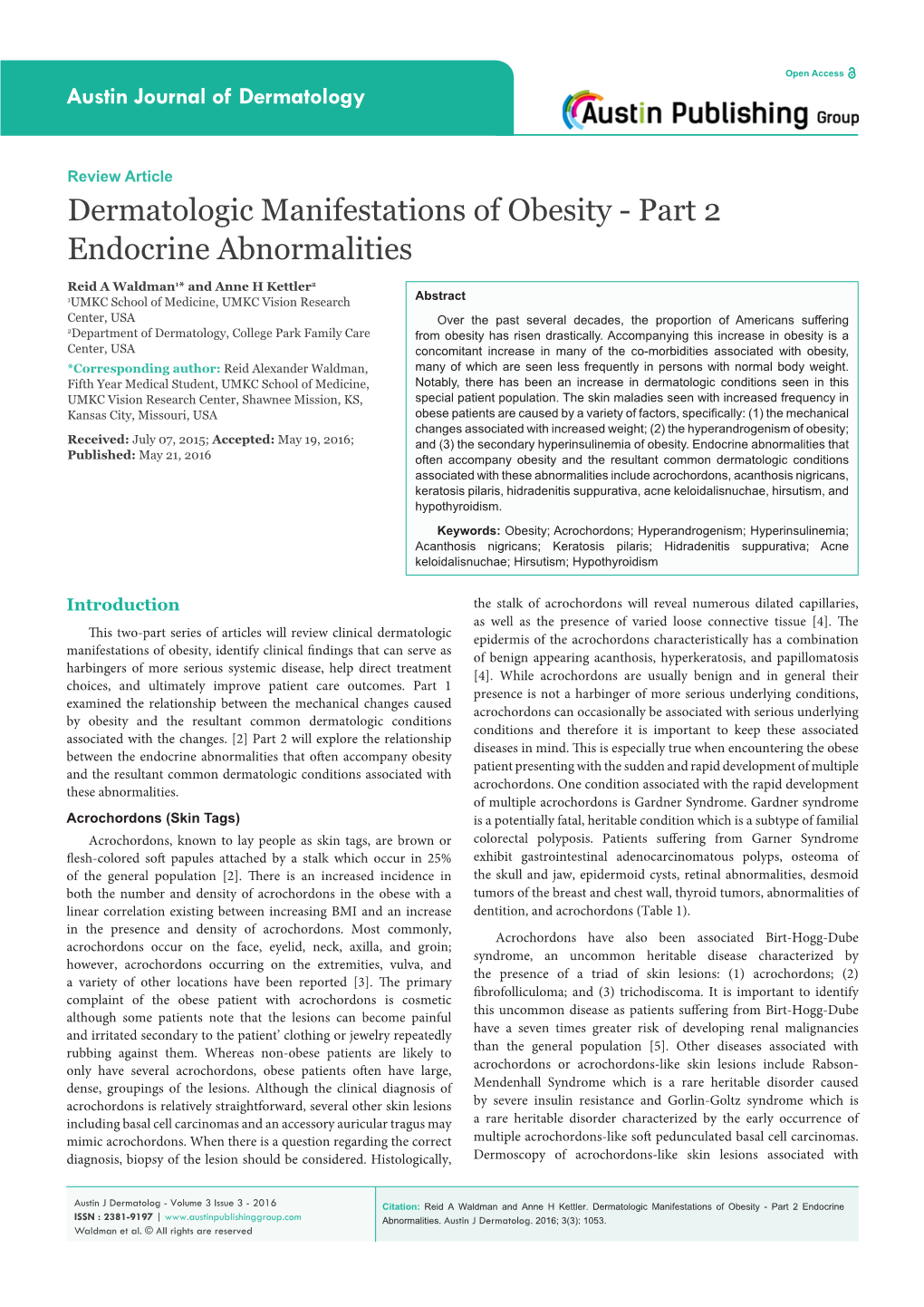 Dermatologic Manifestations of Obesity - Part 2 Endocrine Abnormalities