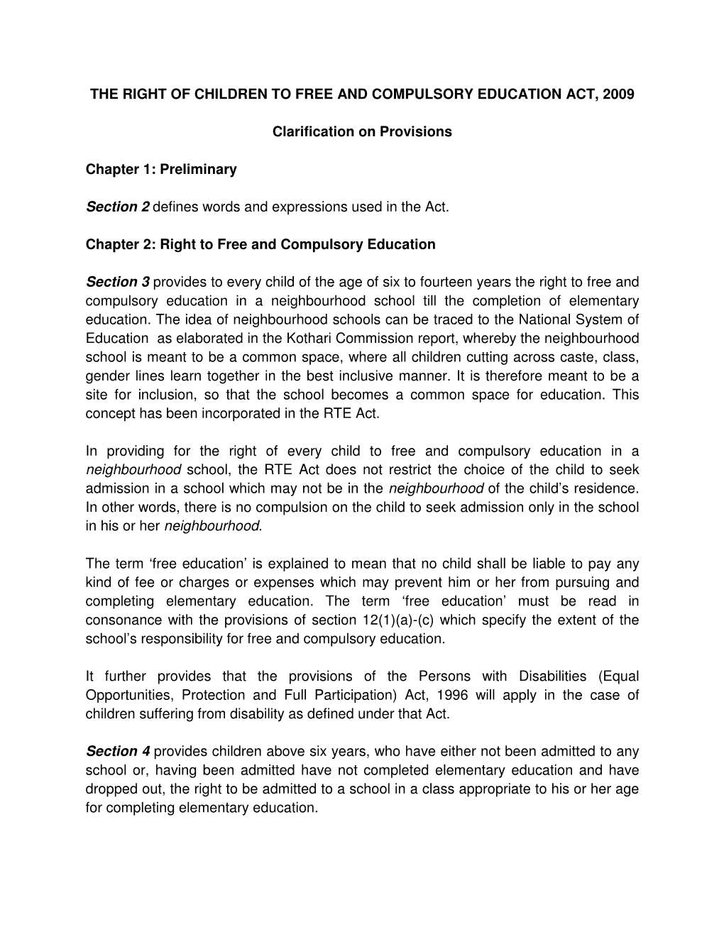 Right of Children to Free and Compulsory Education Act of 2009