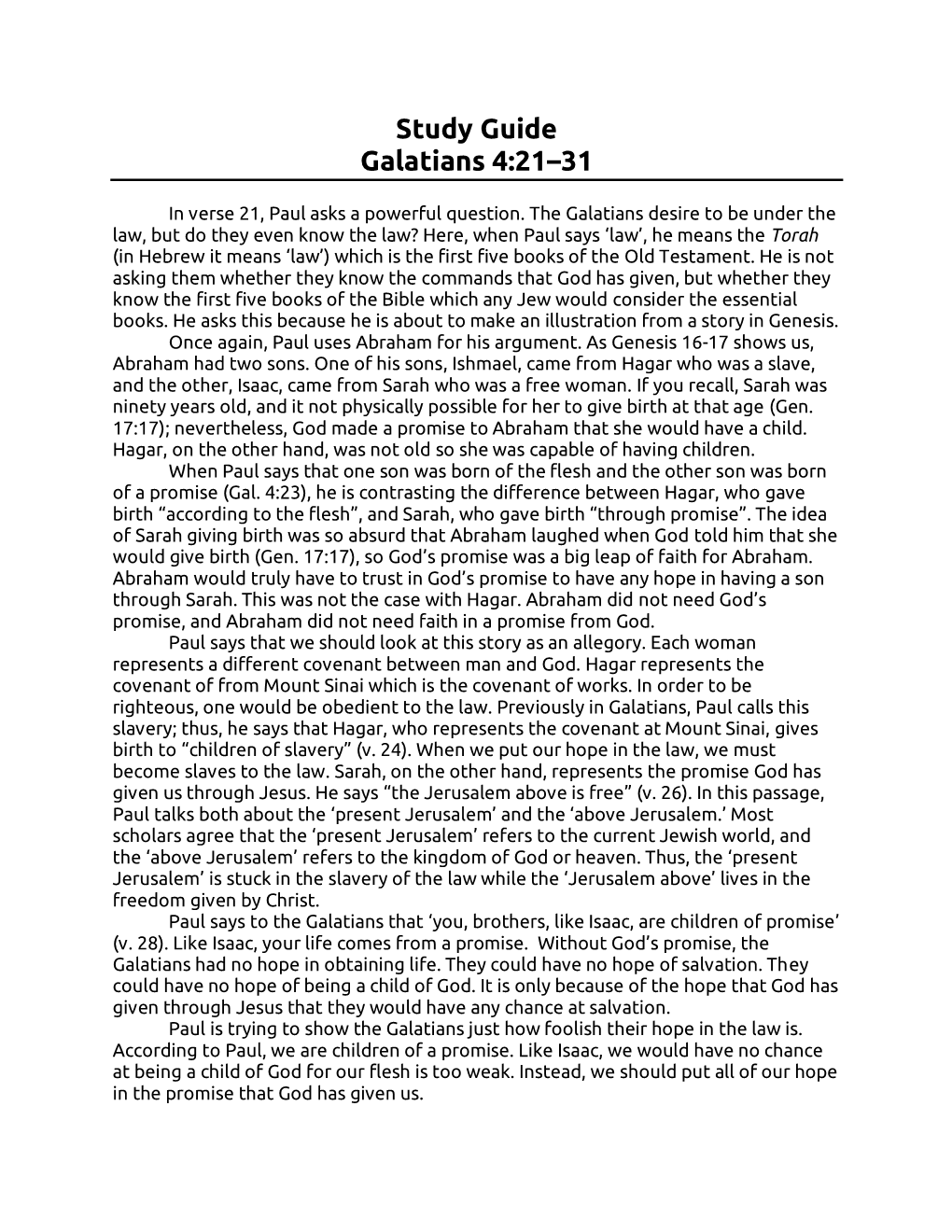 Study Guide Galatians 4:21–31