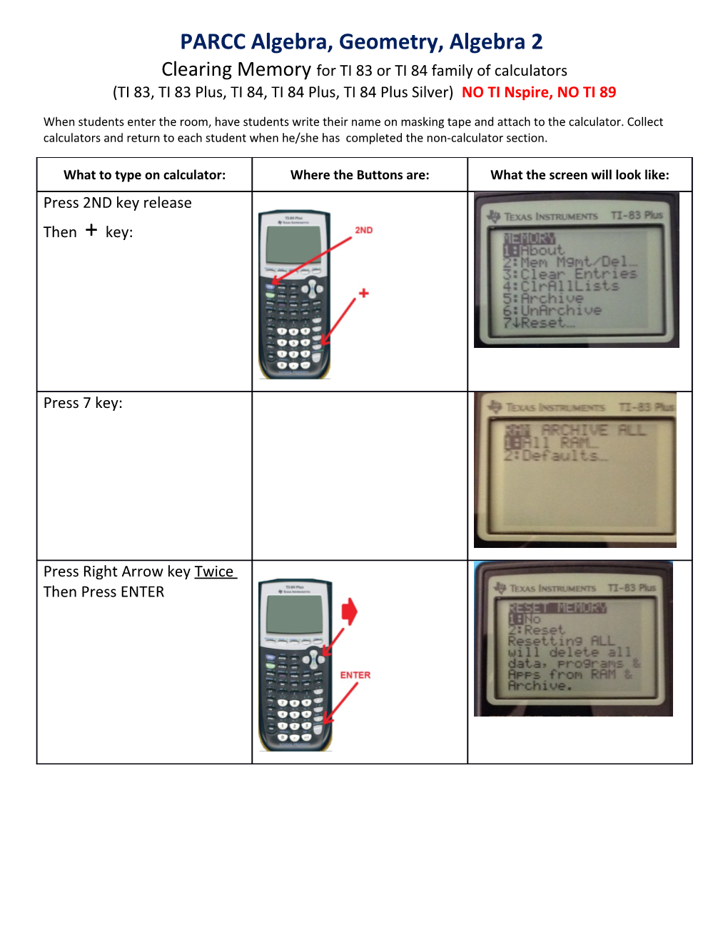 PARCC Algebra, Geometry, Algebra 2