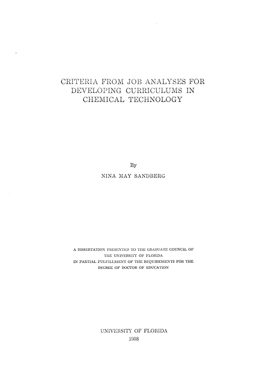 Criteria from Job Analyses for Developing Curriculums in Chemical Technology