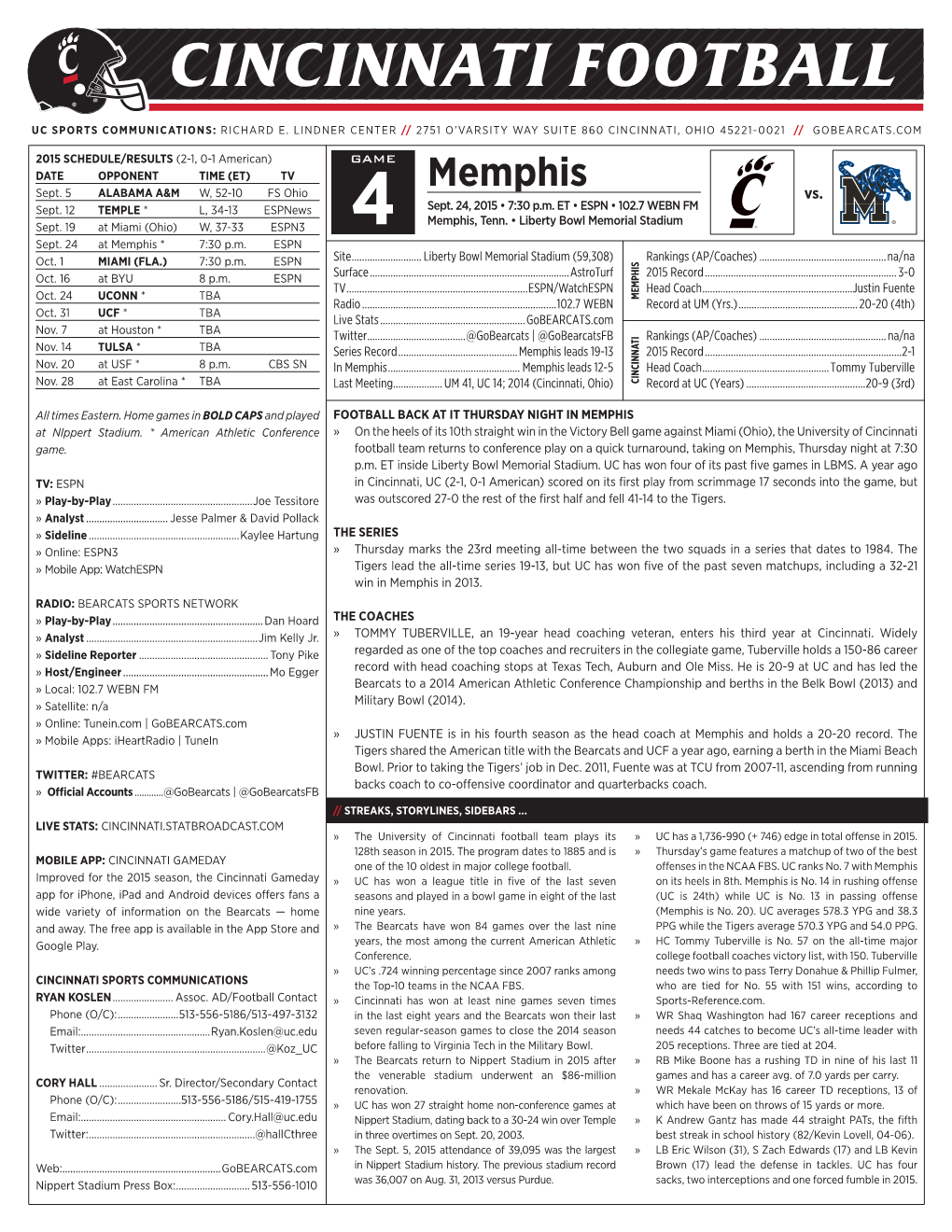 Cincinnati Game Notes