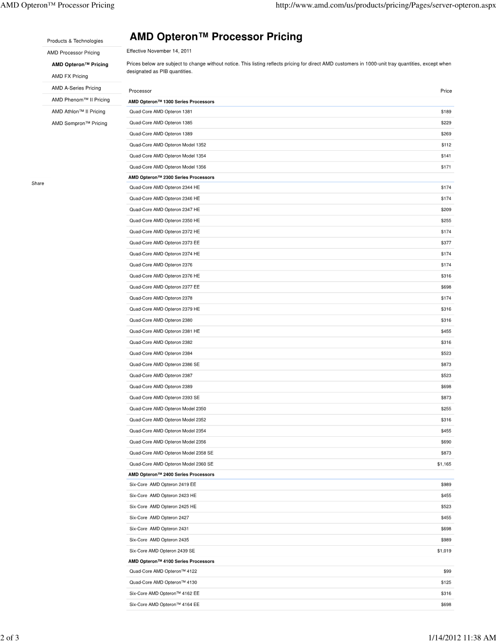 AMD Opteron\231 Processor Pricing