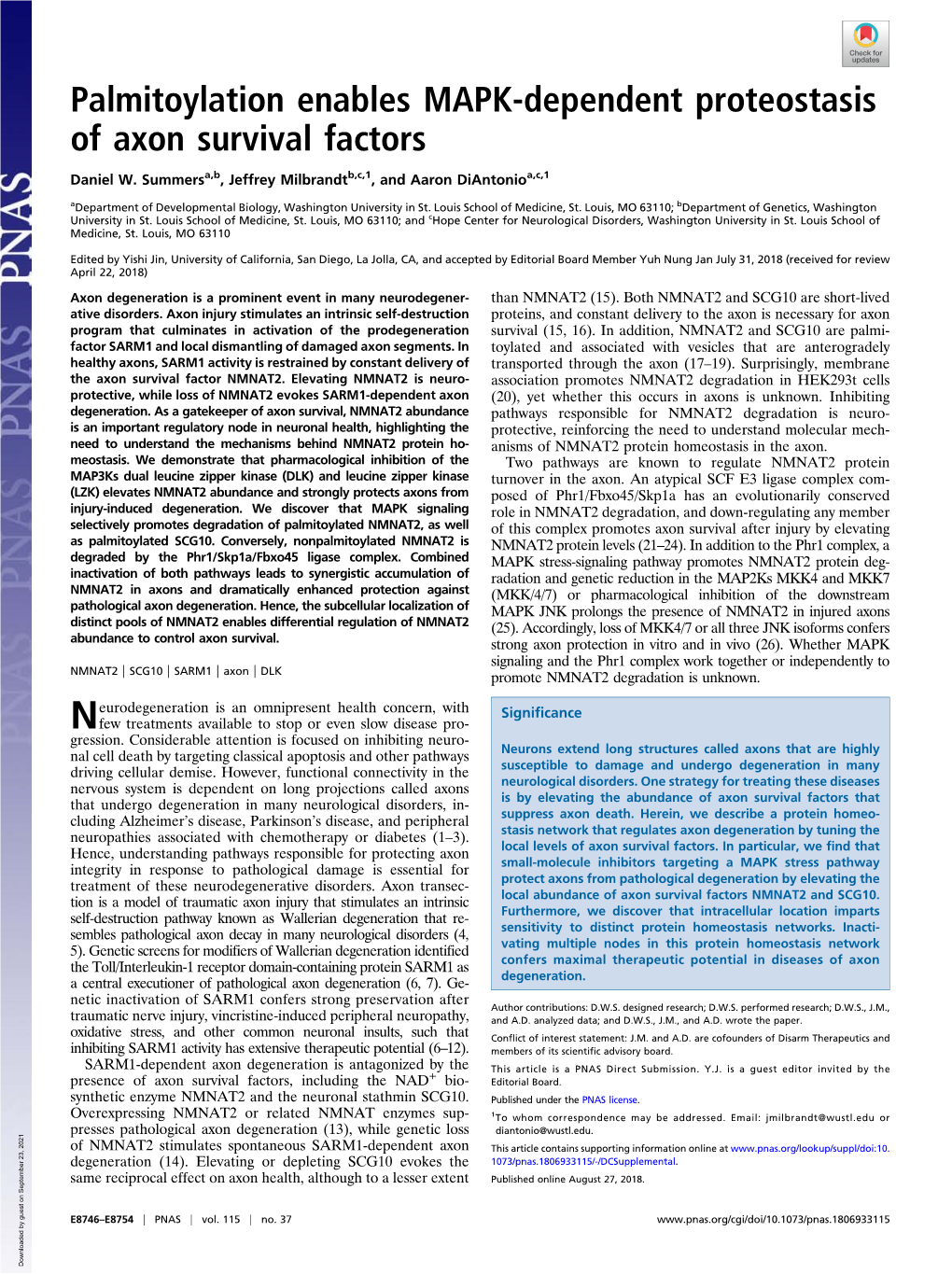 Palmitoylation Enables MAPK-Dependent Proteostasis of Axon Survival Factors