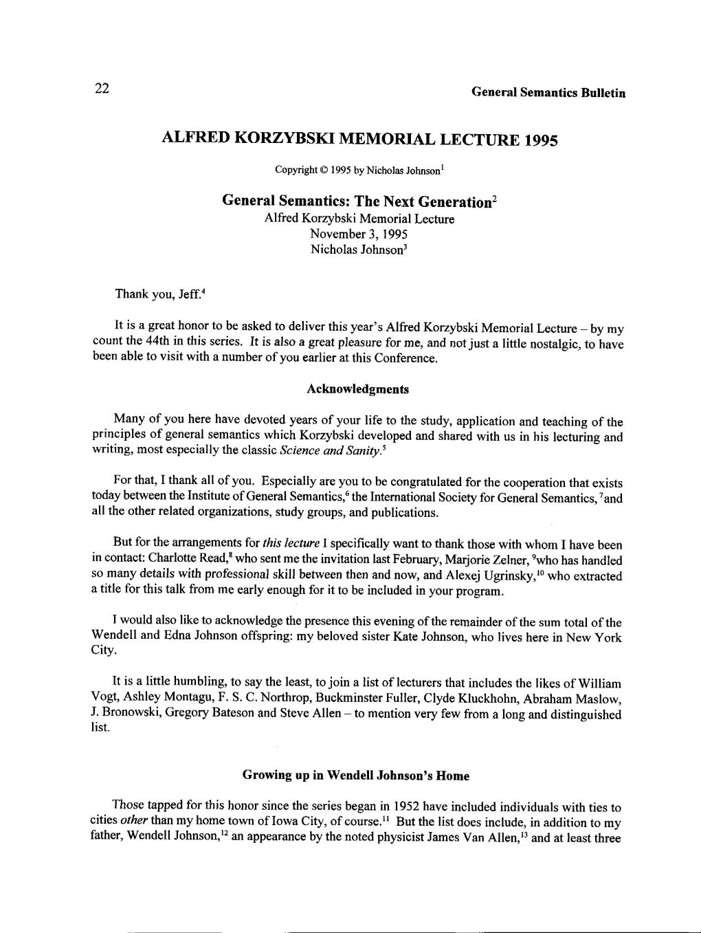 Alfred Korzybski Memorial Lecture 1995