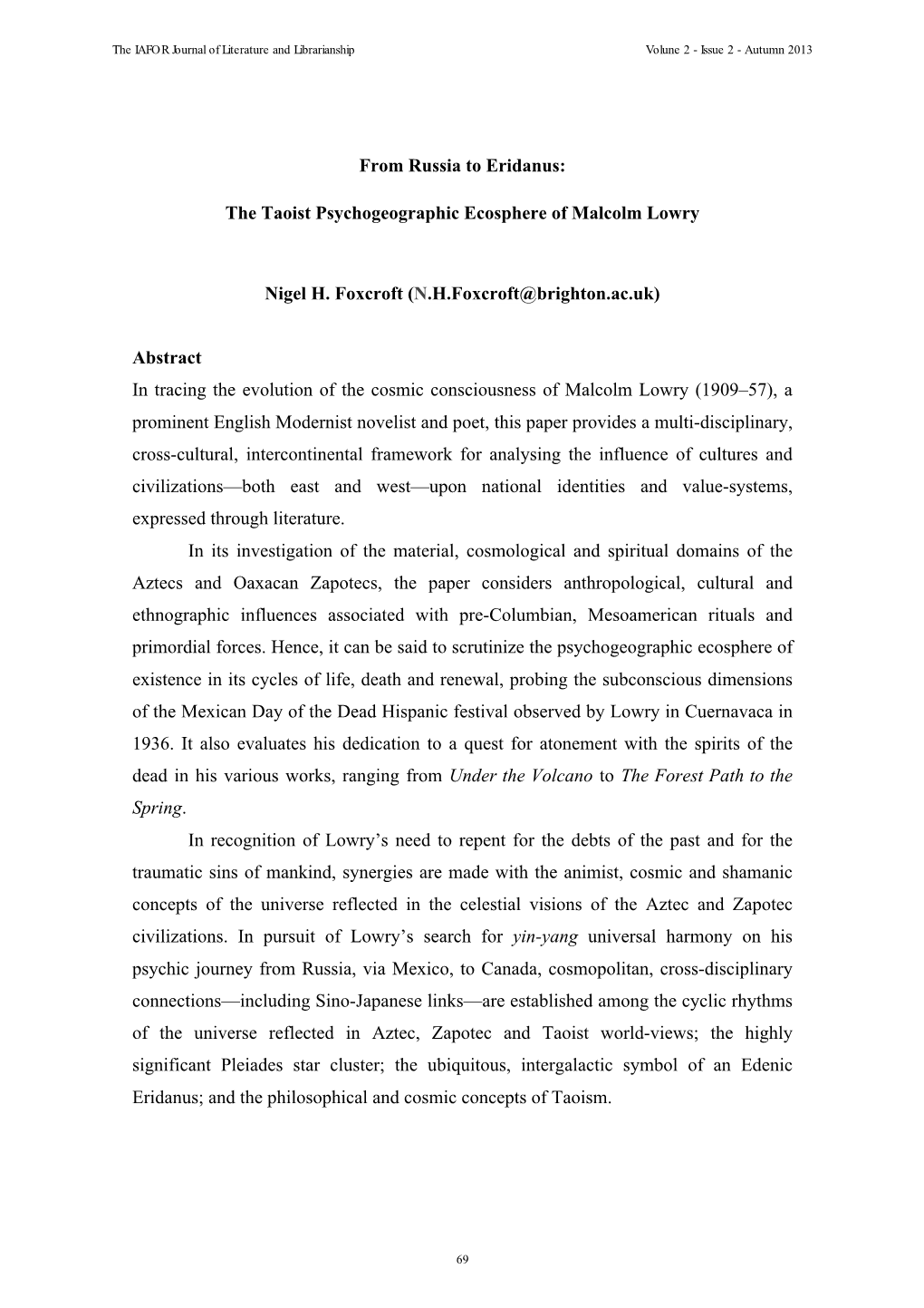 From Russia to Eridanus: the Taoist Psychogeographic