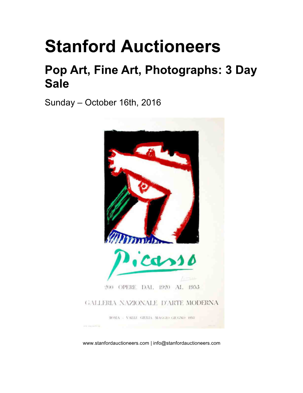 Stanford Auctioneers Pop Art, Fine Art, Photographs: 3 Day Sale Sunday – October 16Th, 2016