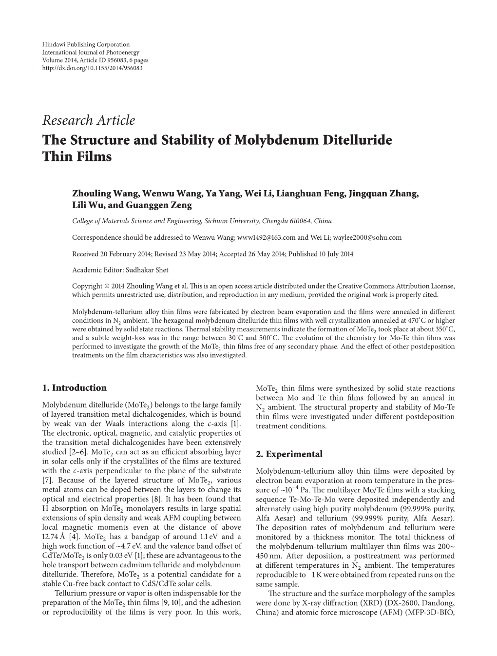 The Structure and Stability of Molybdenum Ditelluride Thin Films
