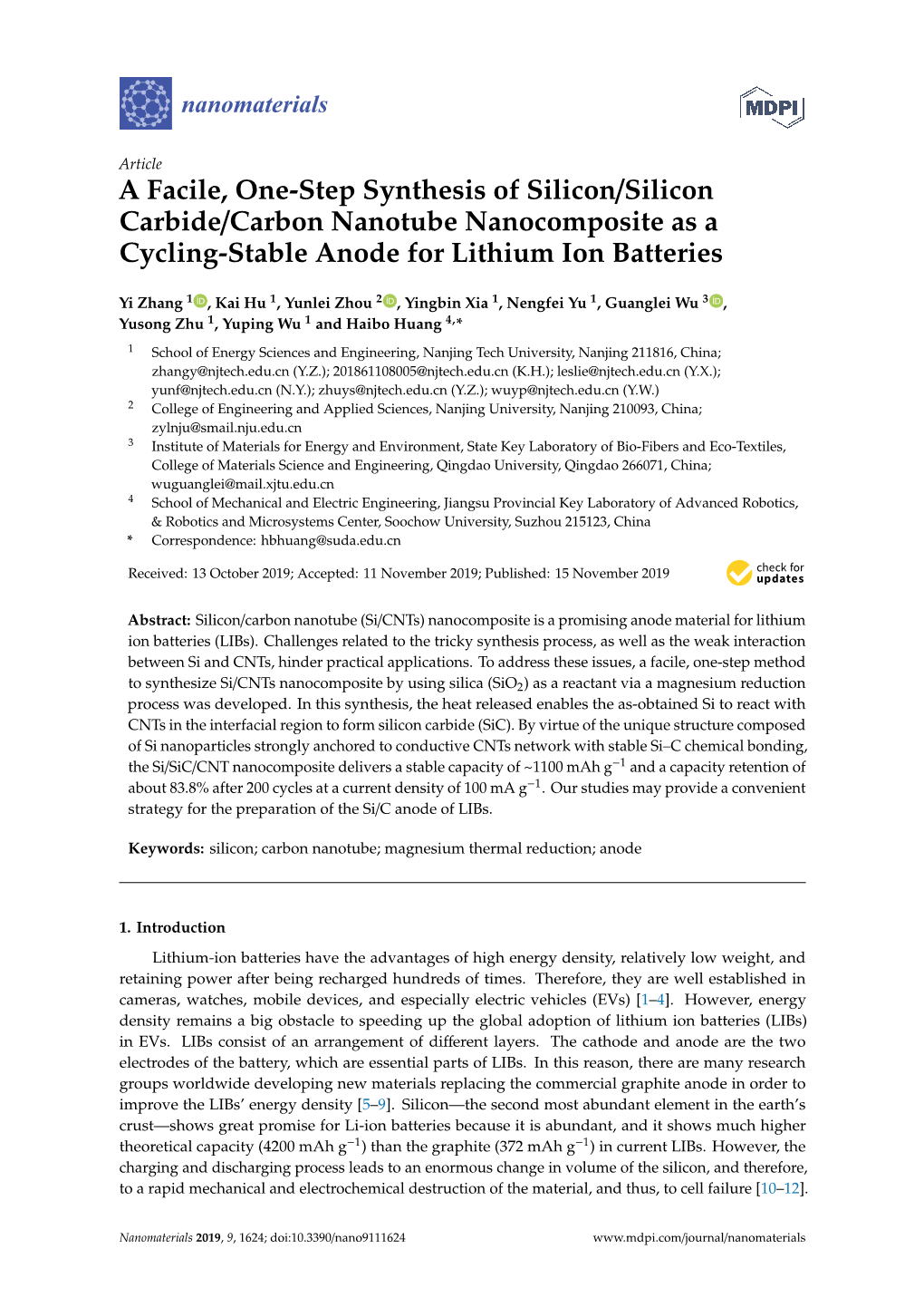 Silicon Carbide/Carbon Nanotube Nanocomposite As a Cycling-Stable Anode for Lithium Ion Batteries