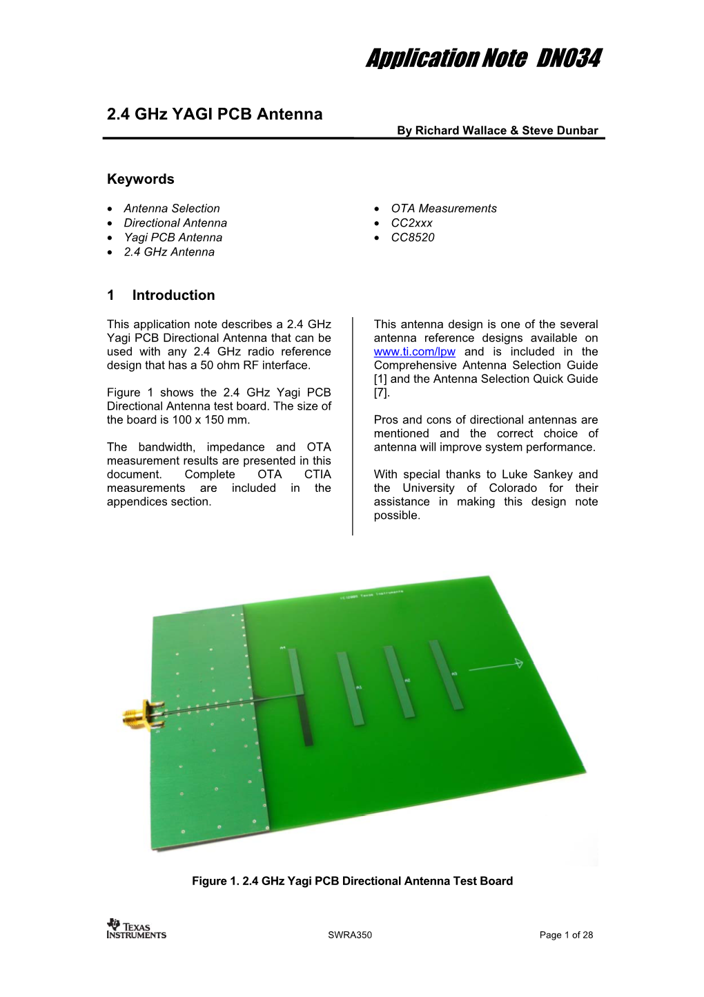 DN034 -- YAGI 2.4 Ghz PCB Antenna