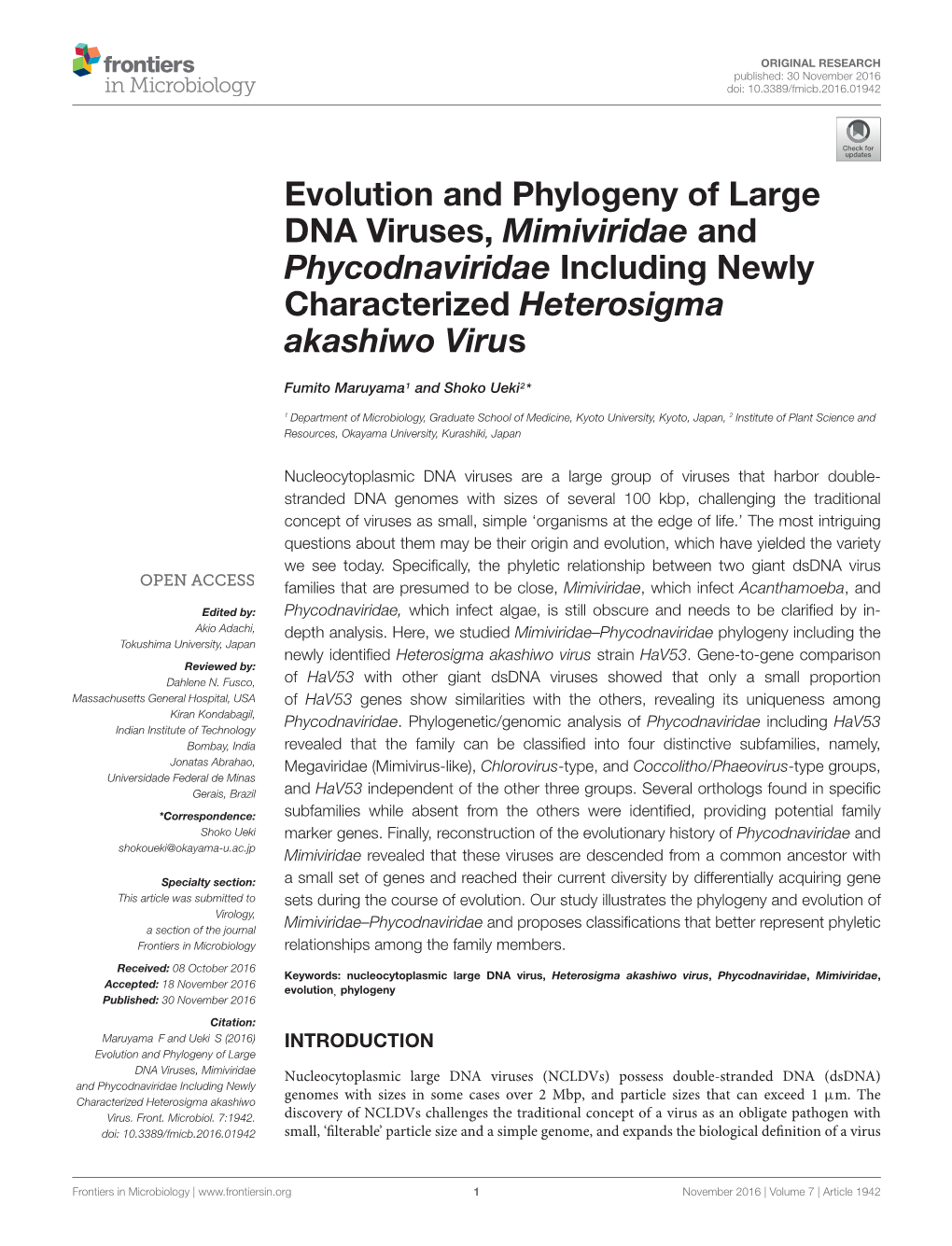 Evolution and Phylogeny of Large DNA Viruses, Mimiviridae and Phycodnaviridae Including Newly Characterized Heterosigma Akashiwo Virus