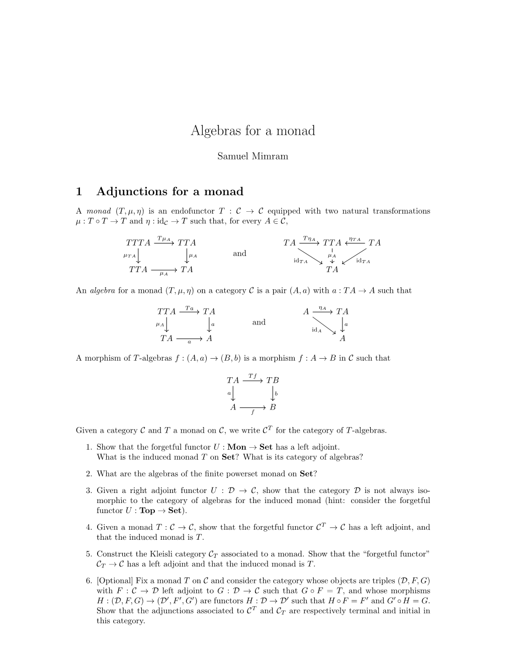 Algebras for a Monad