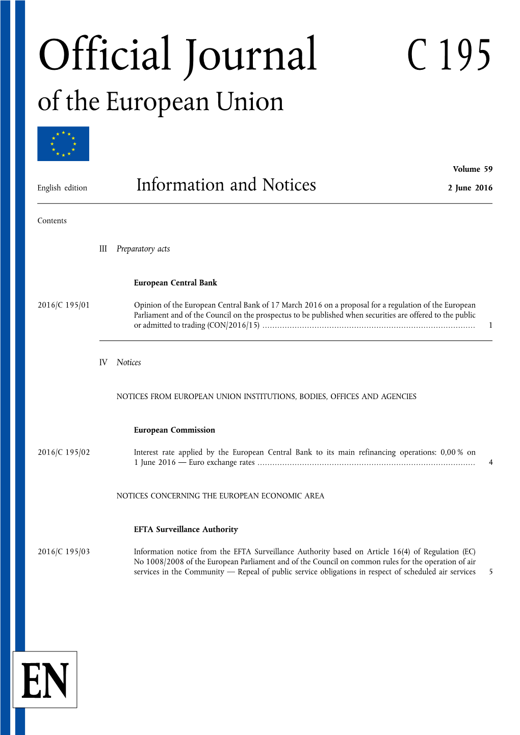 Official Journal C 195 of the European Union