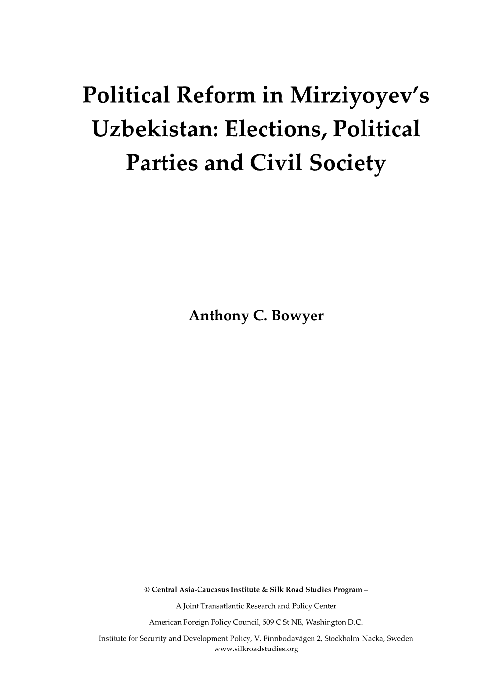 Political Reform in Mirziyoyev's Uzbekistan