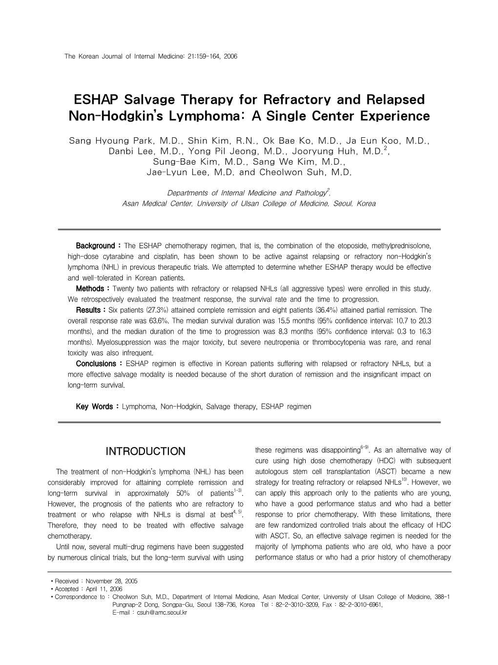ESHAP Salvage Therapy for Refractory and Relapsed Non-Hodgkin’S Lymphoma: a Single Center Experience