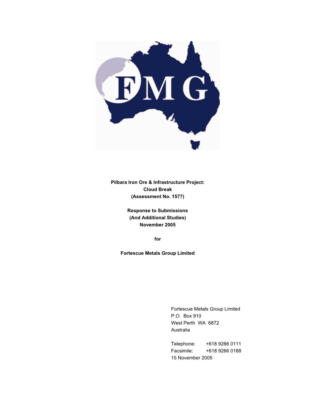 Pilbara Iron Ore & Infrastructure Project: Cloud Break (Assessment No. 1577)