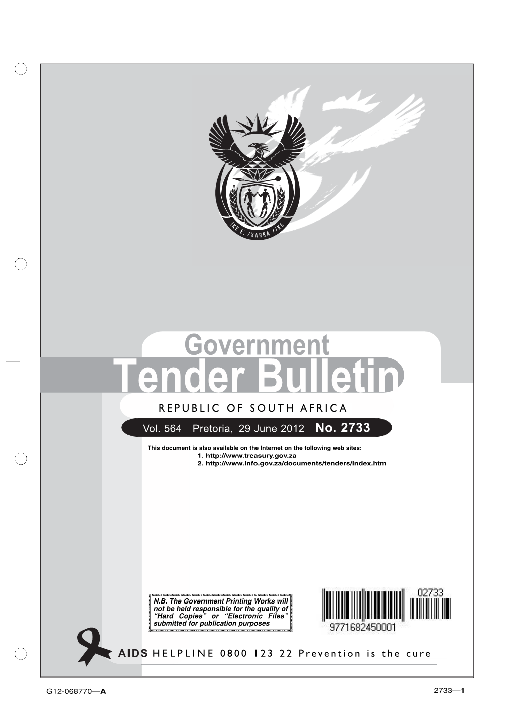 Tender Bulletin: 29 June 2012