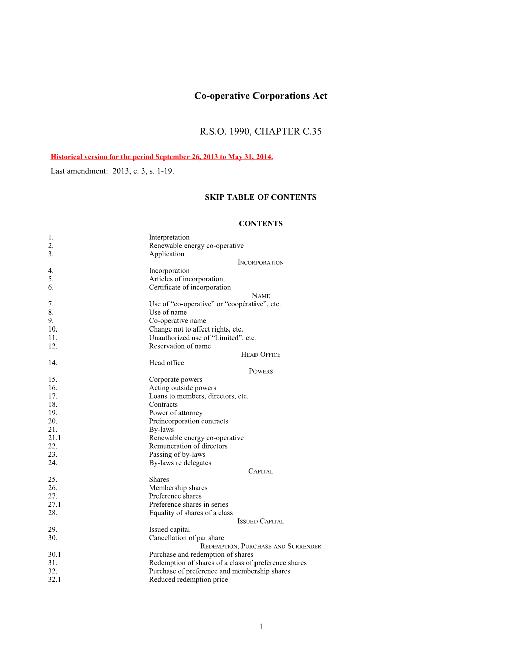 Co-Operative Corporations Act, R.S.O. 1990, C. C.35