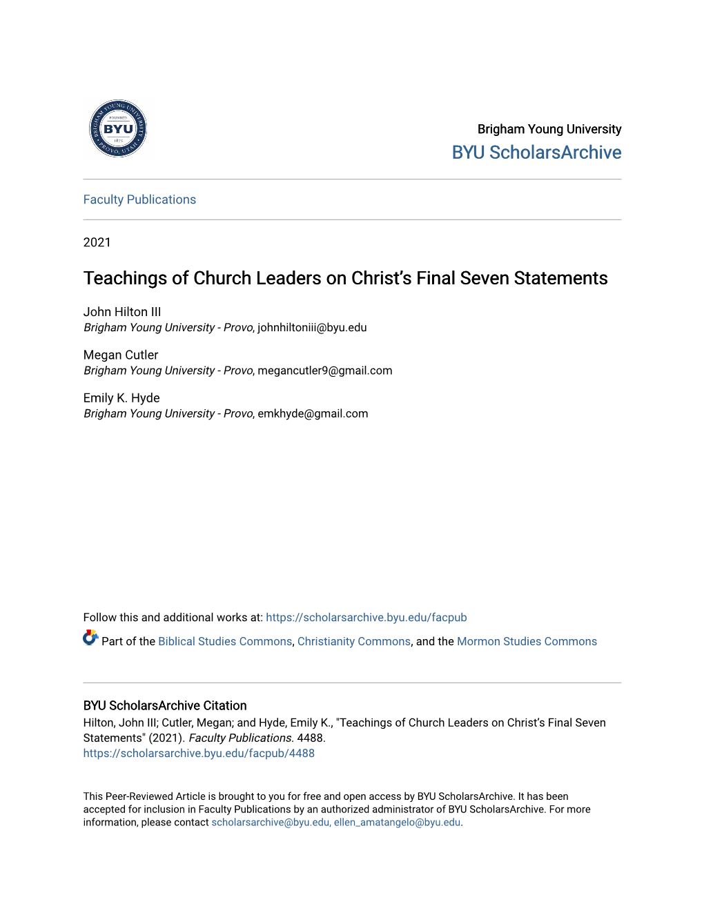 Teachings of Church Leaders on Christ's Final Seven Statements