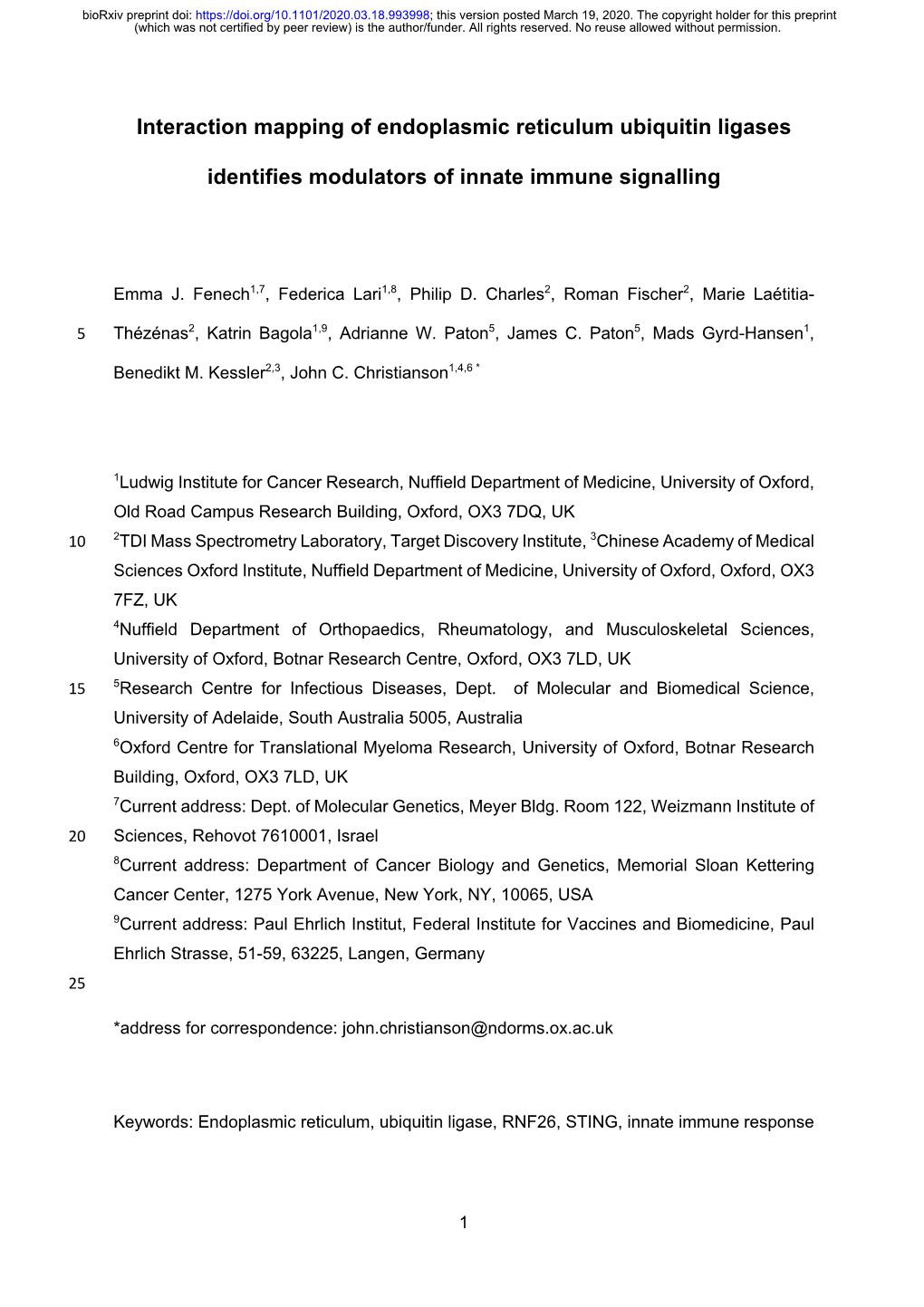 Interaction Mapping of Endoplasmic Reticulum Ubiquitin Ligases