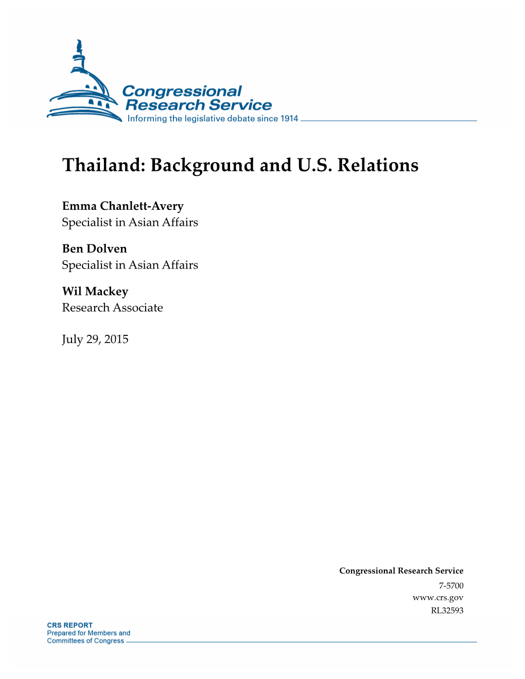 Thailand: Background and U.S. Relations