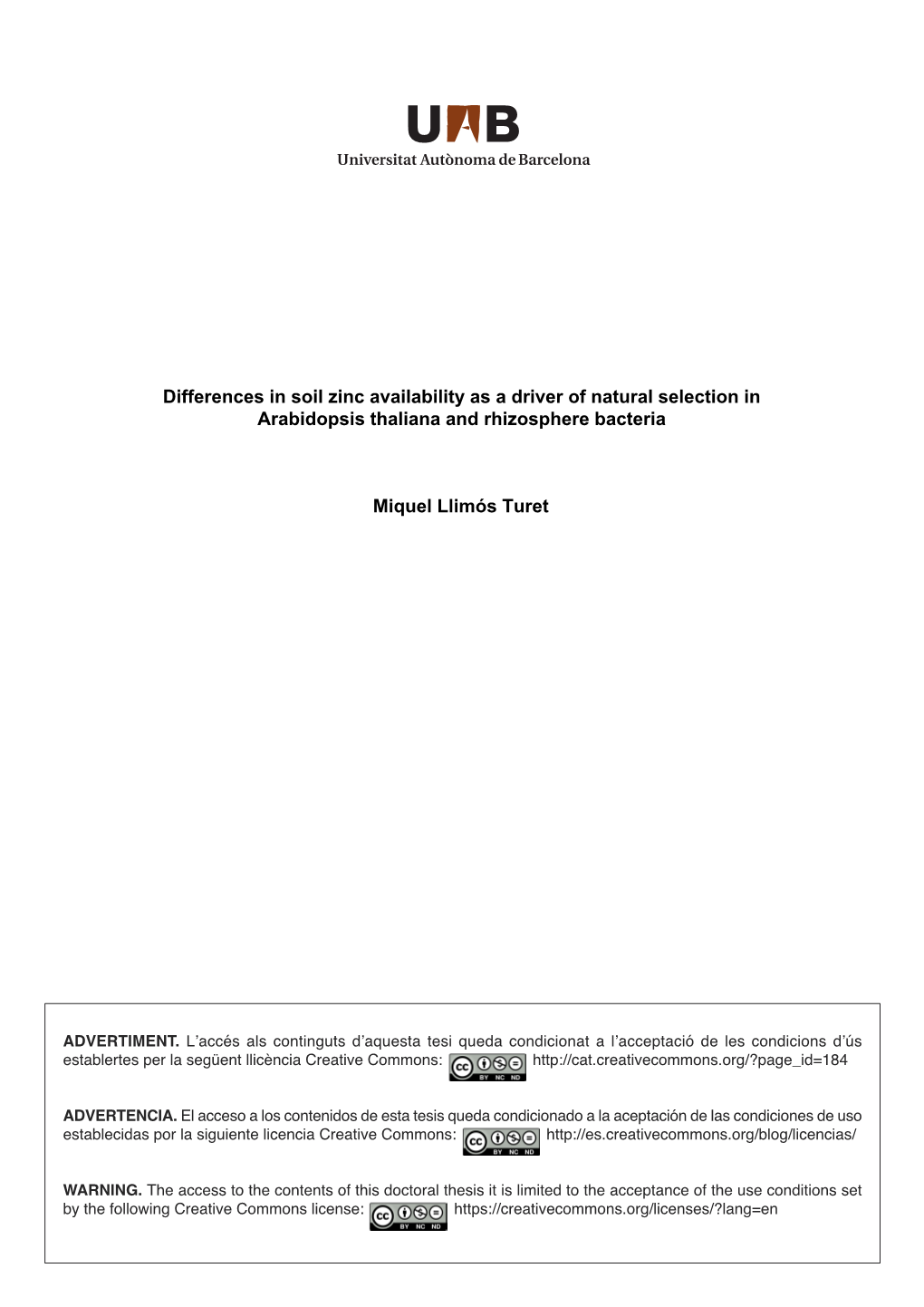 Differences in Soil Zinc Availability As a Driver of Natural Selection in Arabidopsis Thaliana And