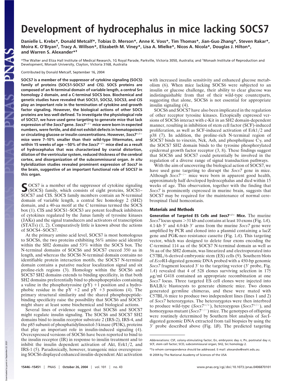 Development of Hydrocephalus in Mice Lacking SOCS7