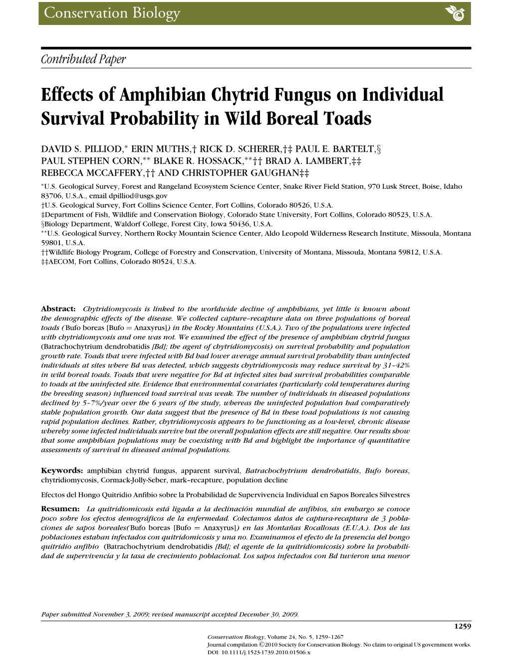 Effects of Amphibian Chytrid Fungus on Individual Survival Probability in Wild Boreal Toads