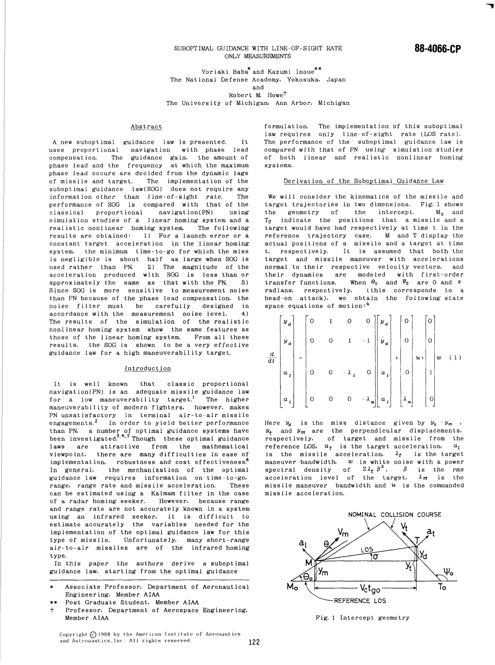 Suboptimal Guidance with Line-Of-Sight Rate Only Measurements