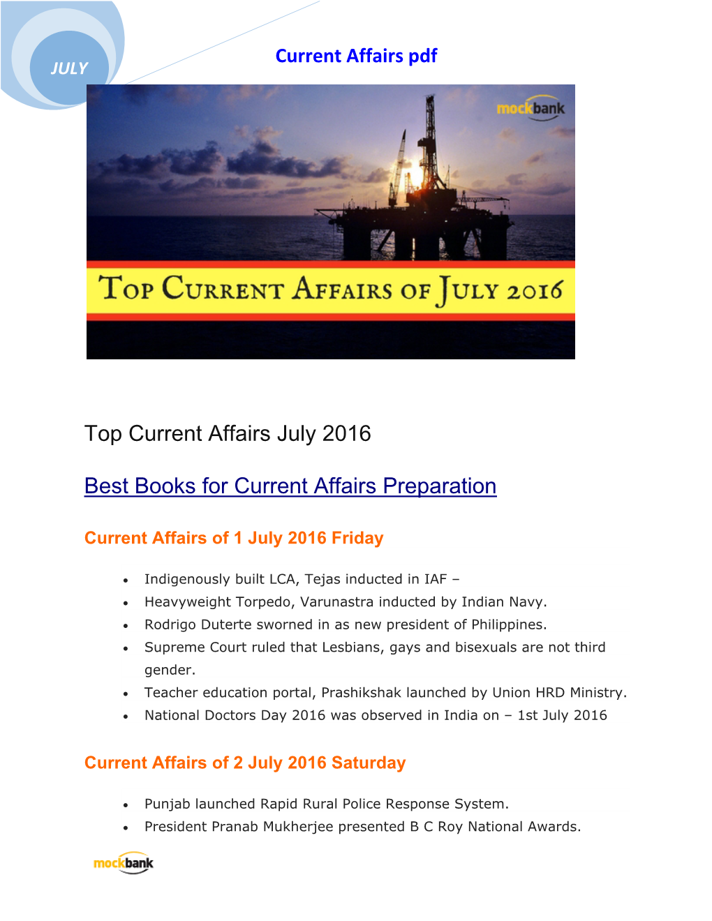 Current Affairs Pdf JULY