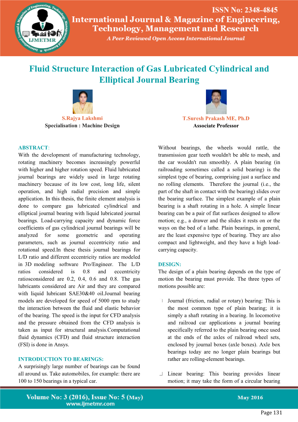 Fluid Structure Interaction of Gas Lubricated Cylindrical and Elliptical Journal Bearing