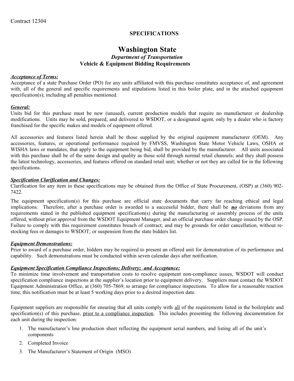 Vehicle & Equipment Bidding Requirements