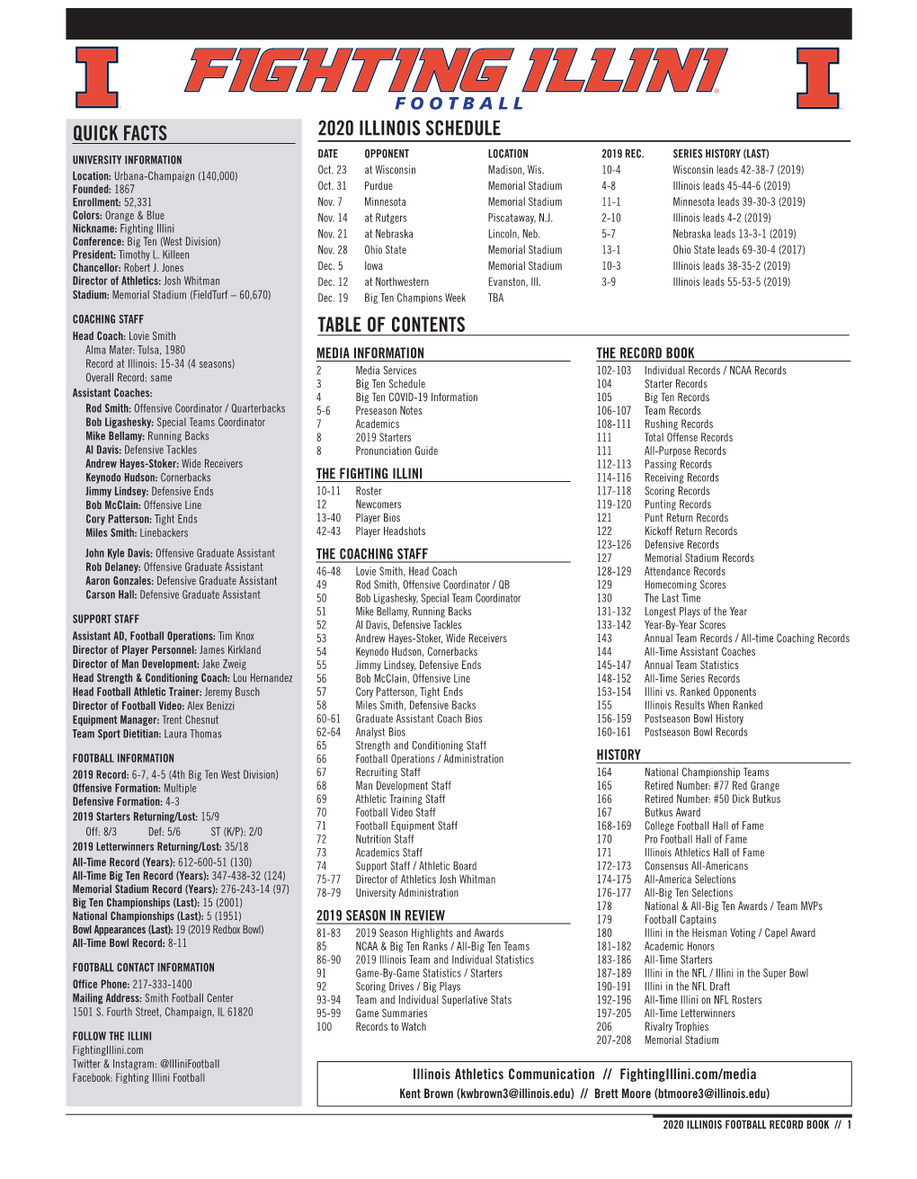 2020 Illinois Schedule Quick Facts Table of Contents