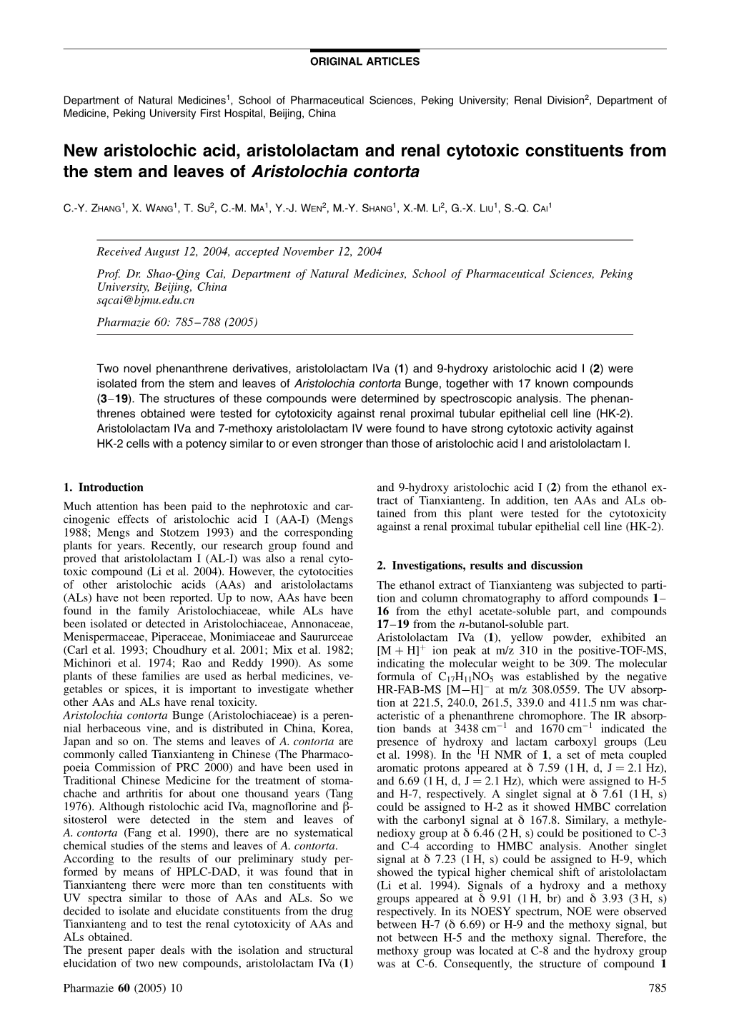 New Aristolochic Acid, Aristololactam and Renal Cytotoxic Constituents from the Stem and Leaves of Aristolochia Contorta