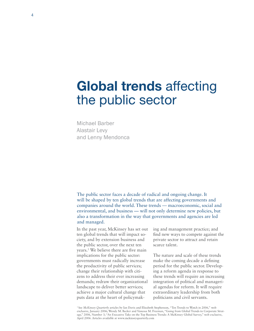 Global Trends Affecting the Public Sector