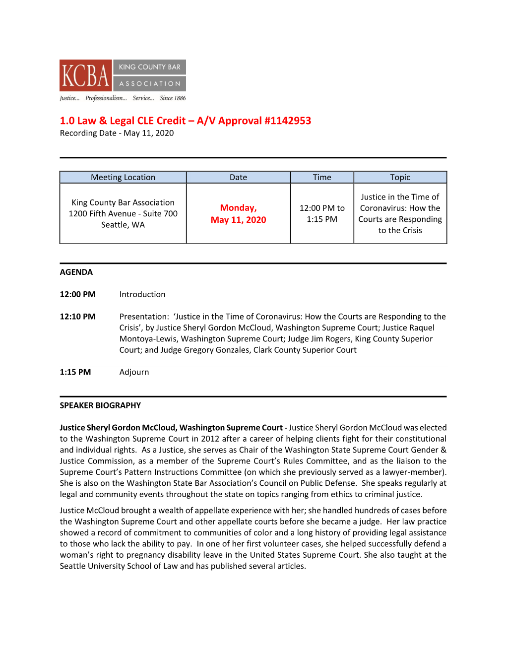 1.0 Law & Legal CLE Credit