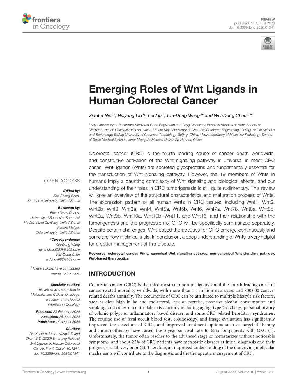 Emerging Roles of Wnt Ligands in Human Colorectal Cancer