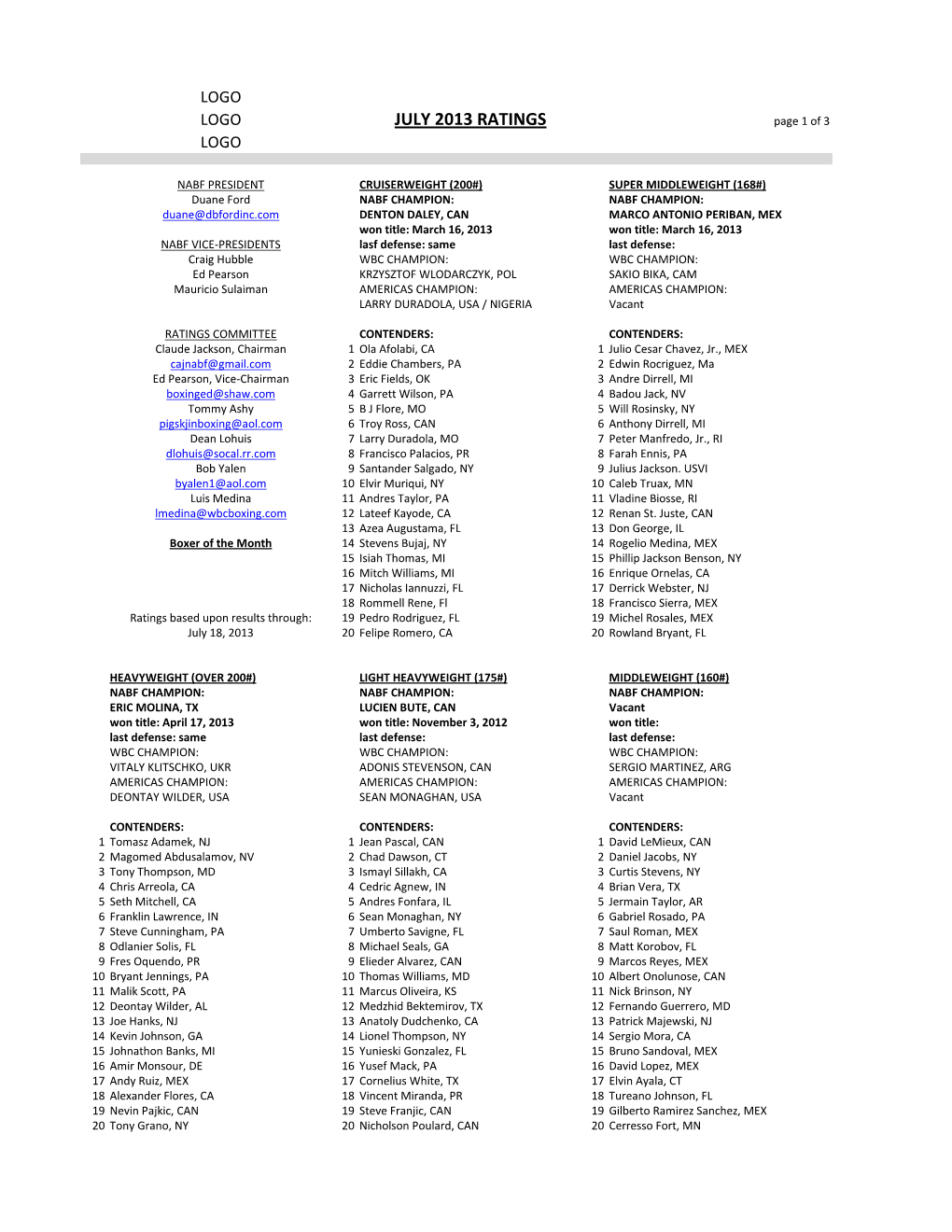 JULY 2013 RATINGS Page 1 of 3 LOGO