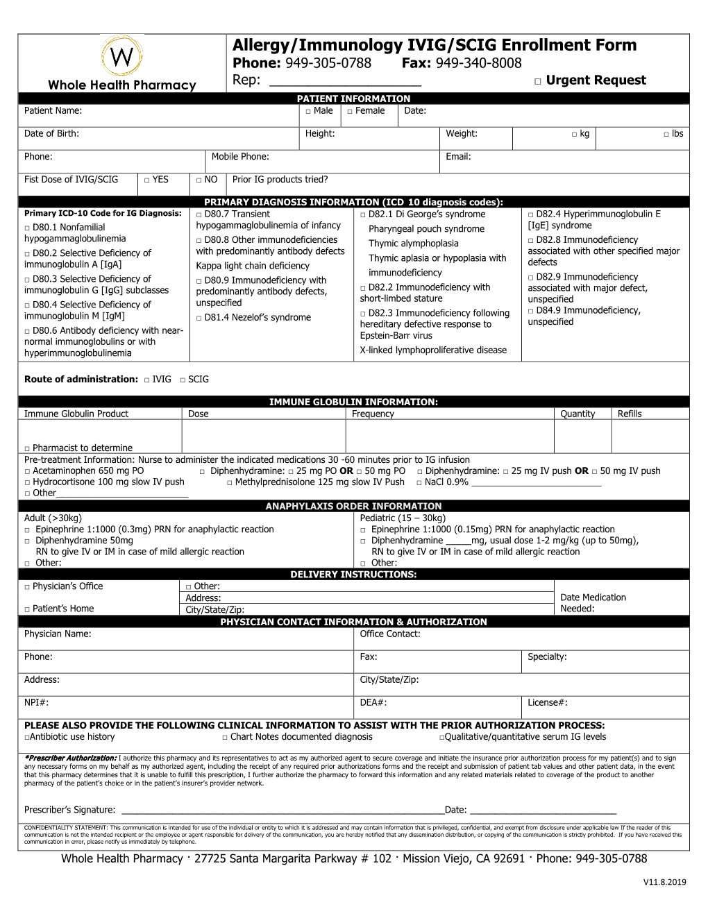 Allergy/Immunology IVIG/SCIG Enrollment Form