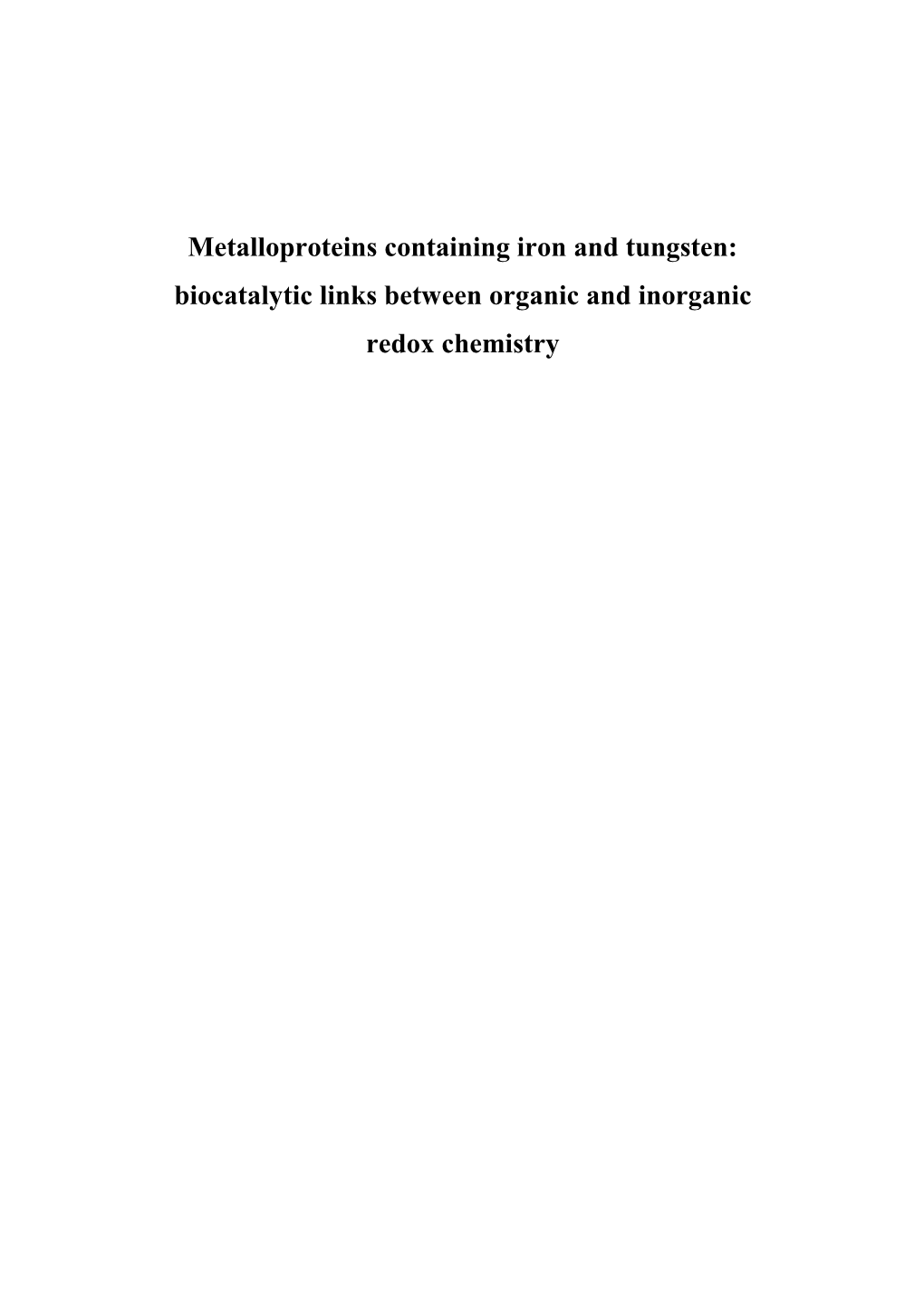 Tungsten in Biochemistry