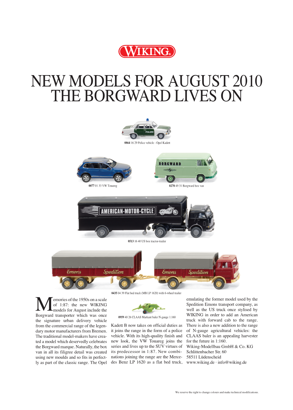 New Models for August 2010 the Borgward Lives On