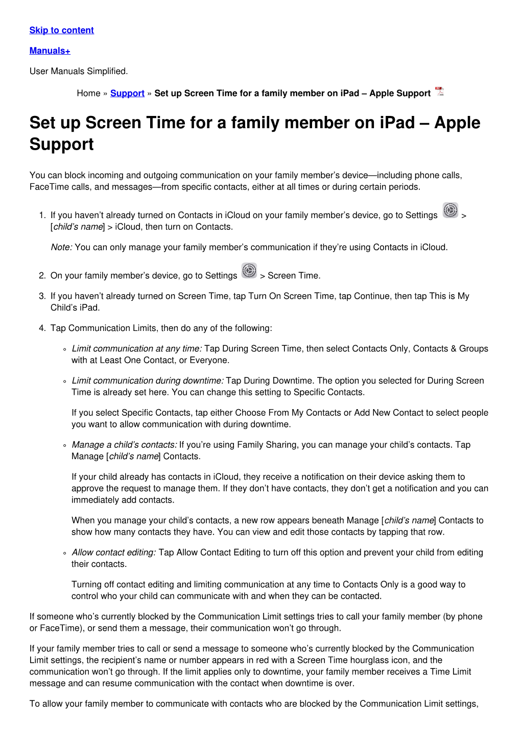 Set up Screen Time for a Family Member on Ipad – Apple Support