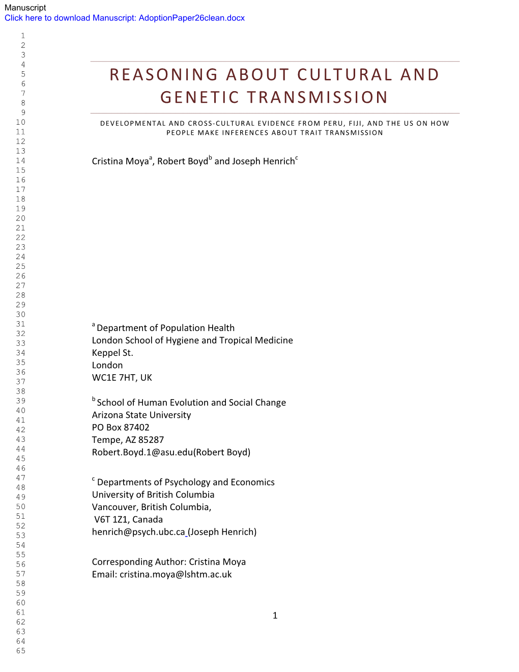 Reasoning About Cultural and Genetic Transmission