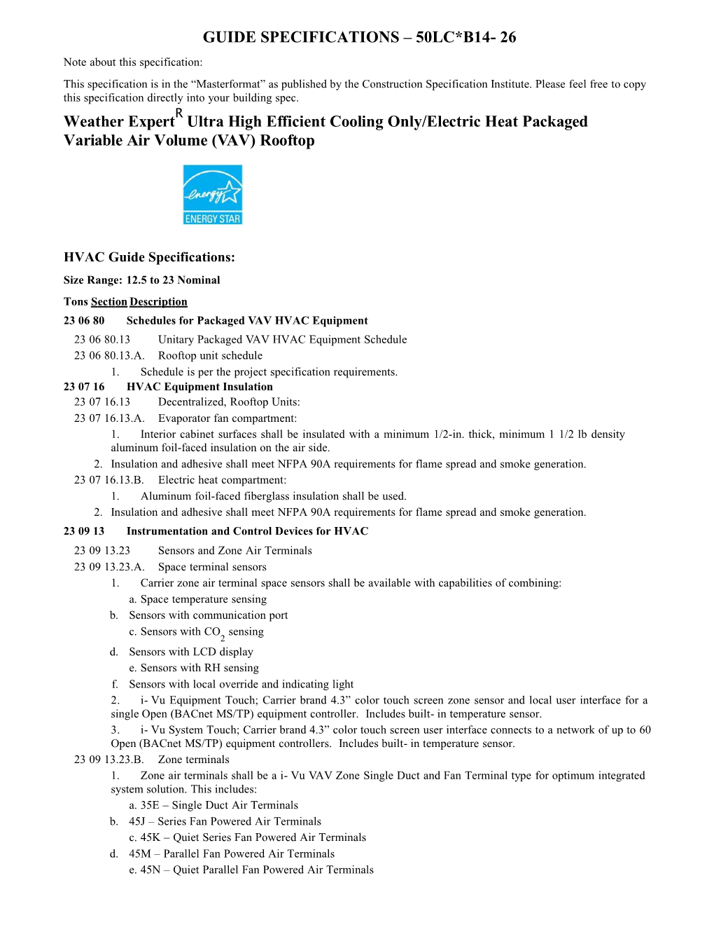 Guide Specifications 50Lc*B14- 26