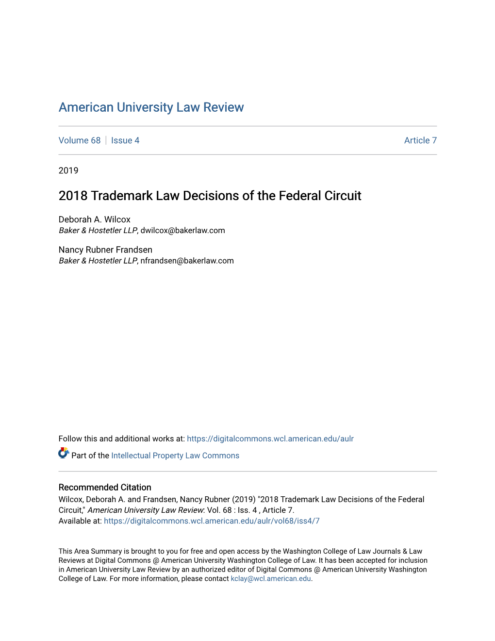 2018 Trademark Law Decisions of the Federal Circuit