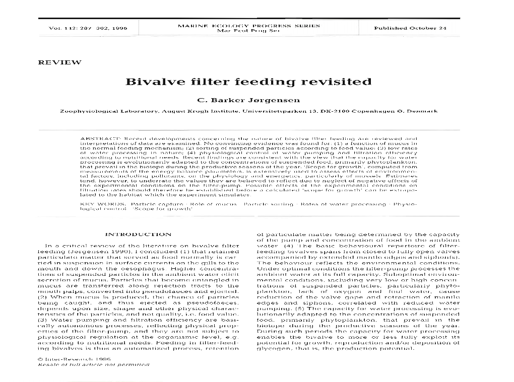 Bivalve Filter Feeding Revisited