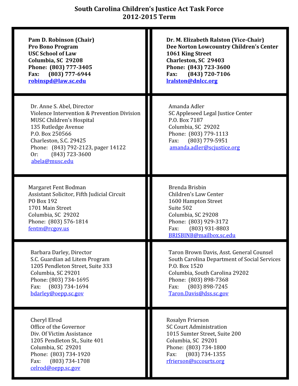 South Carolina Children S Justice Act Task Force