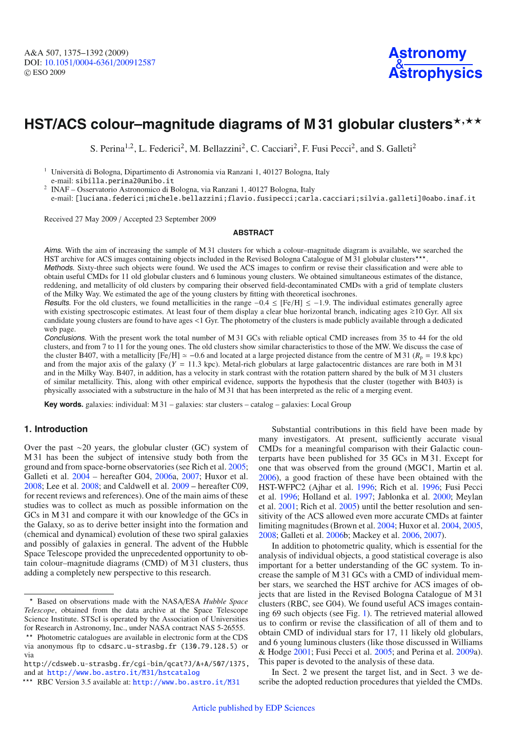 HST/ACS Colour–Magnitude Diagrams of M 31 Globular Clusters�,